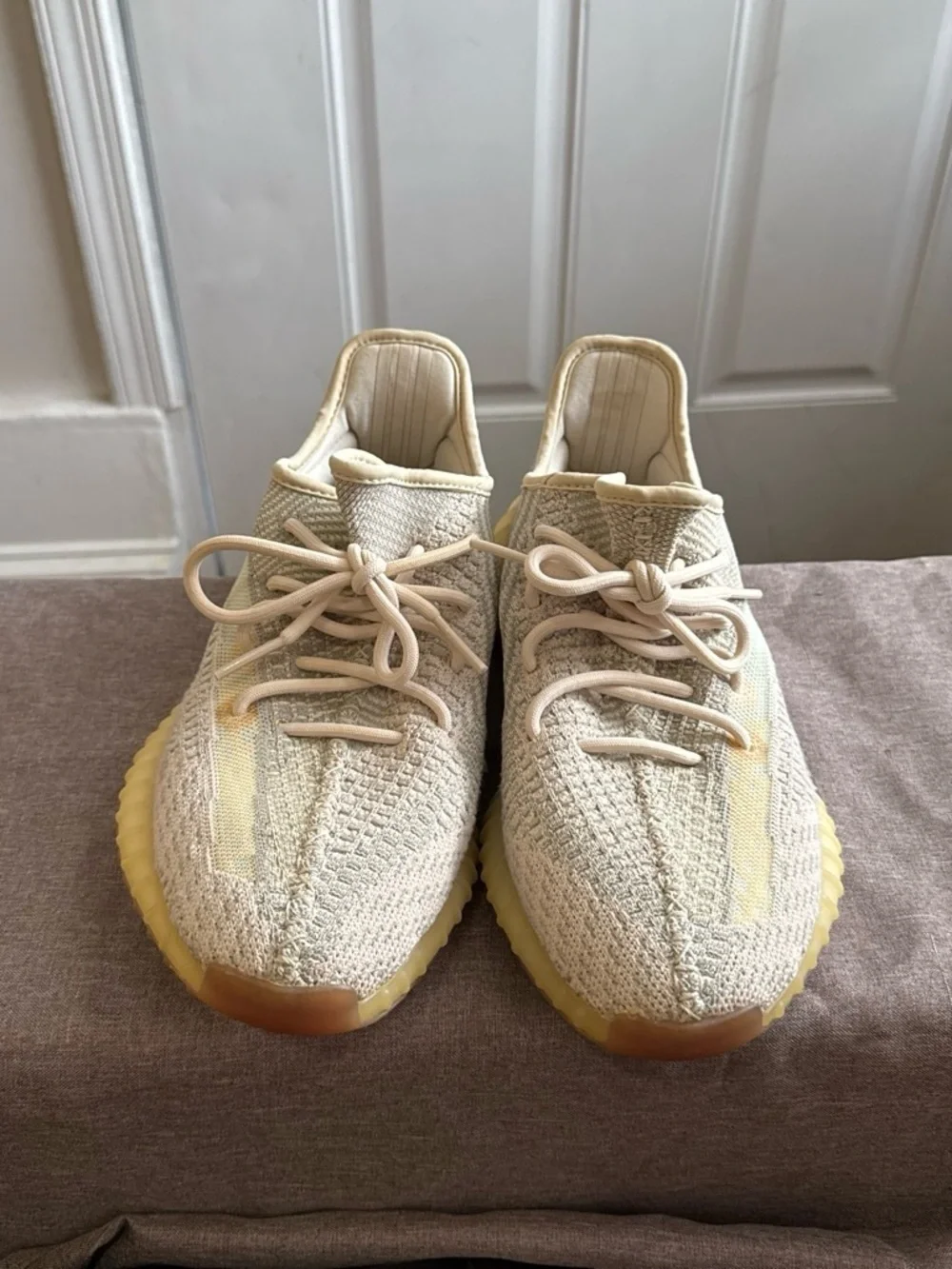 Yeezy Cream Knit Sneakers with Pale Yellow Sole